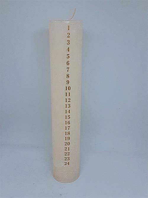 Kalenderlys Ø4,5 højde 25cm Elfenben m/Guld